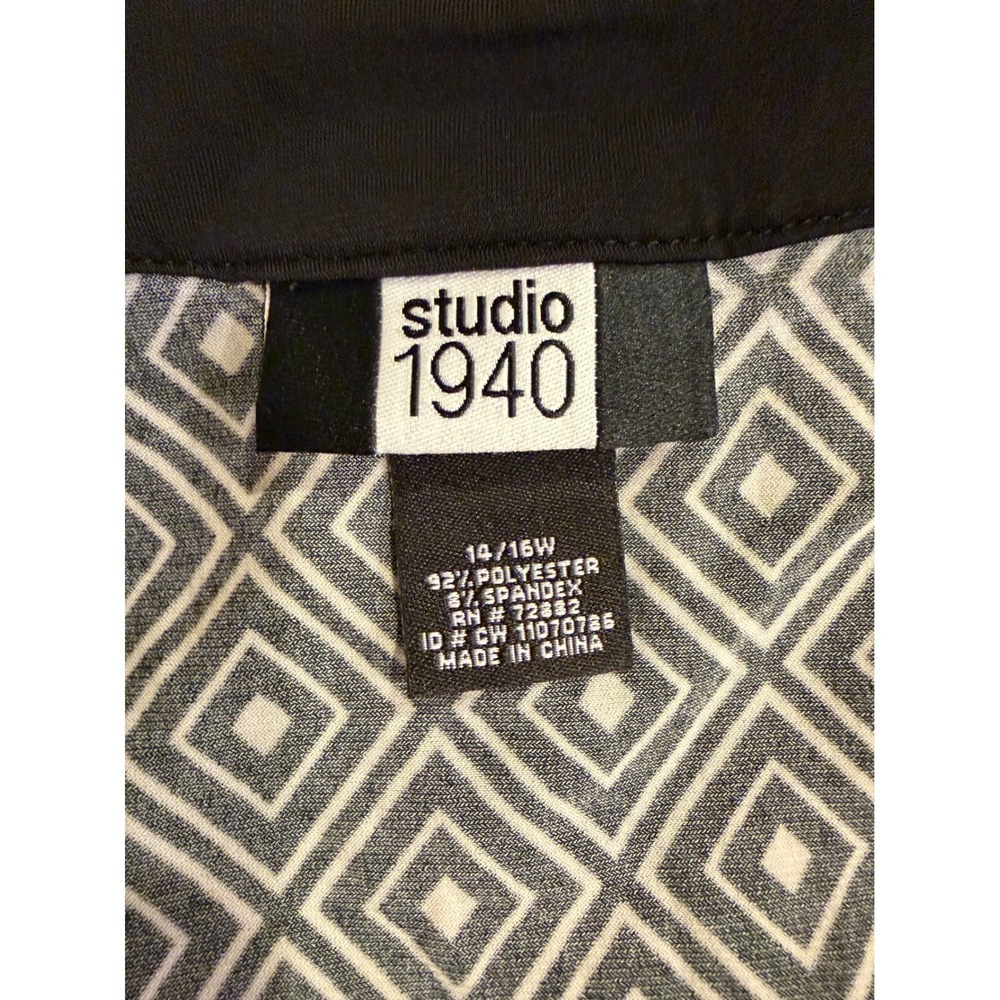 Studio 1940 Women Tank Top Black 14/16W Geometric Diamond Empire Waist Blouse - Picture 3 of 6